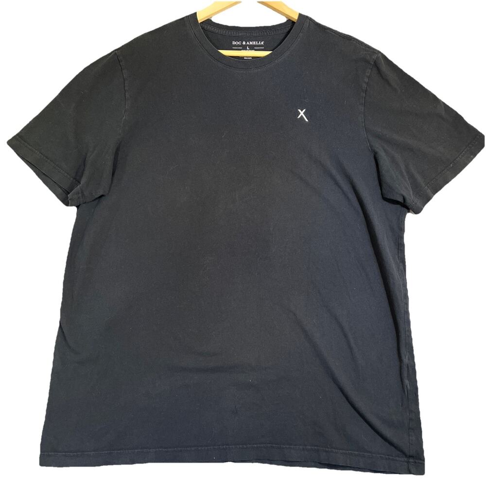 Doc & Amelia Tee Shirt Mens Large Black Embroidered X Logo Basic Cotton Top